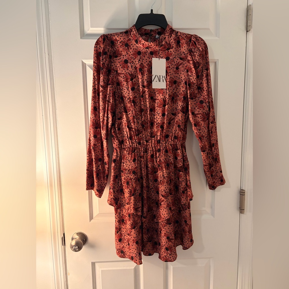 Zara Women's Long Sleeve Dress Pink Floral Size XS NWT